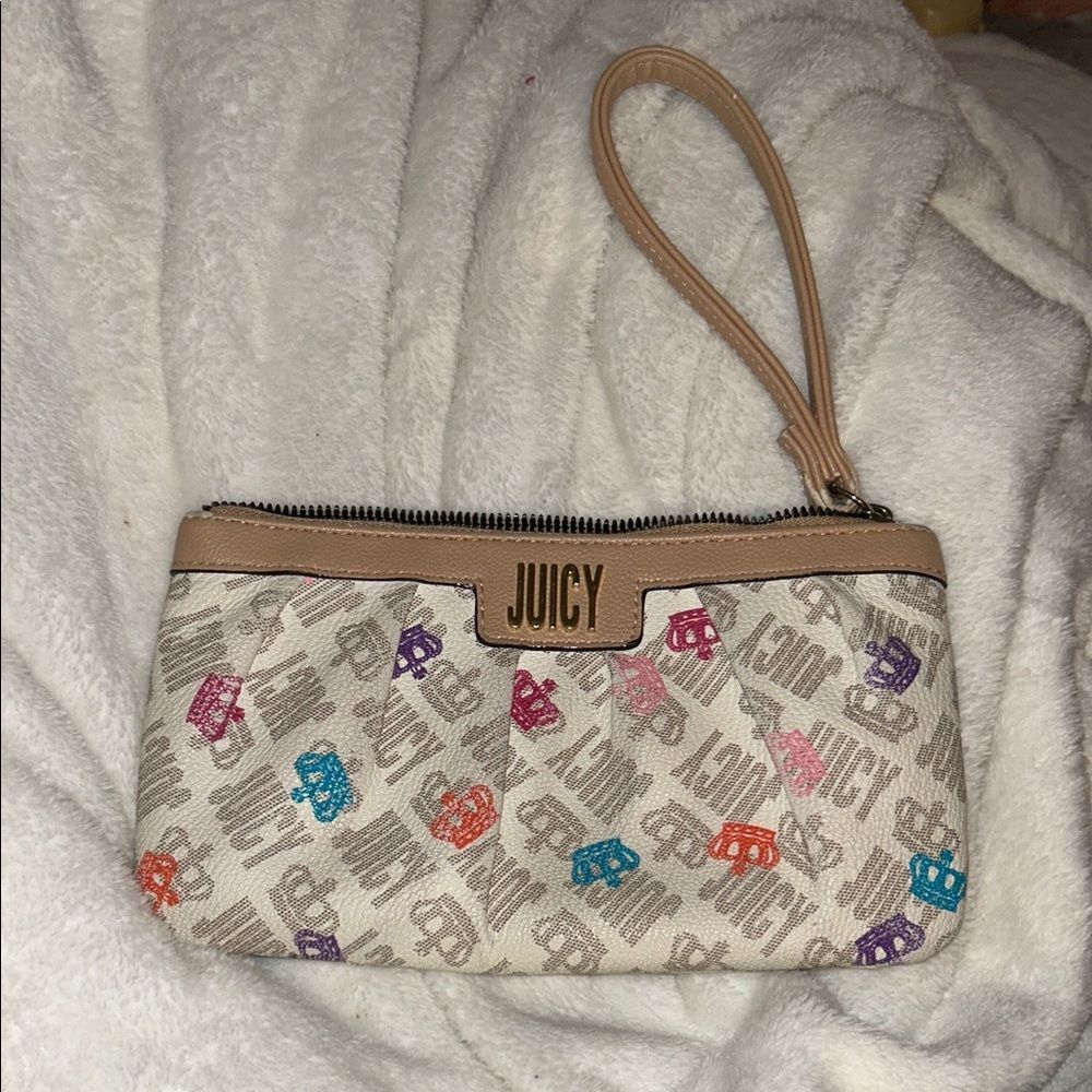Juicy Couture Beige Multicolor Logo Wristlet